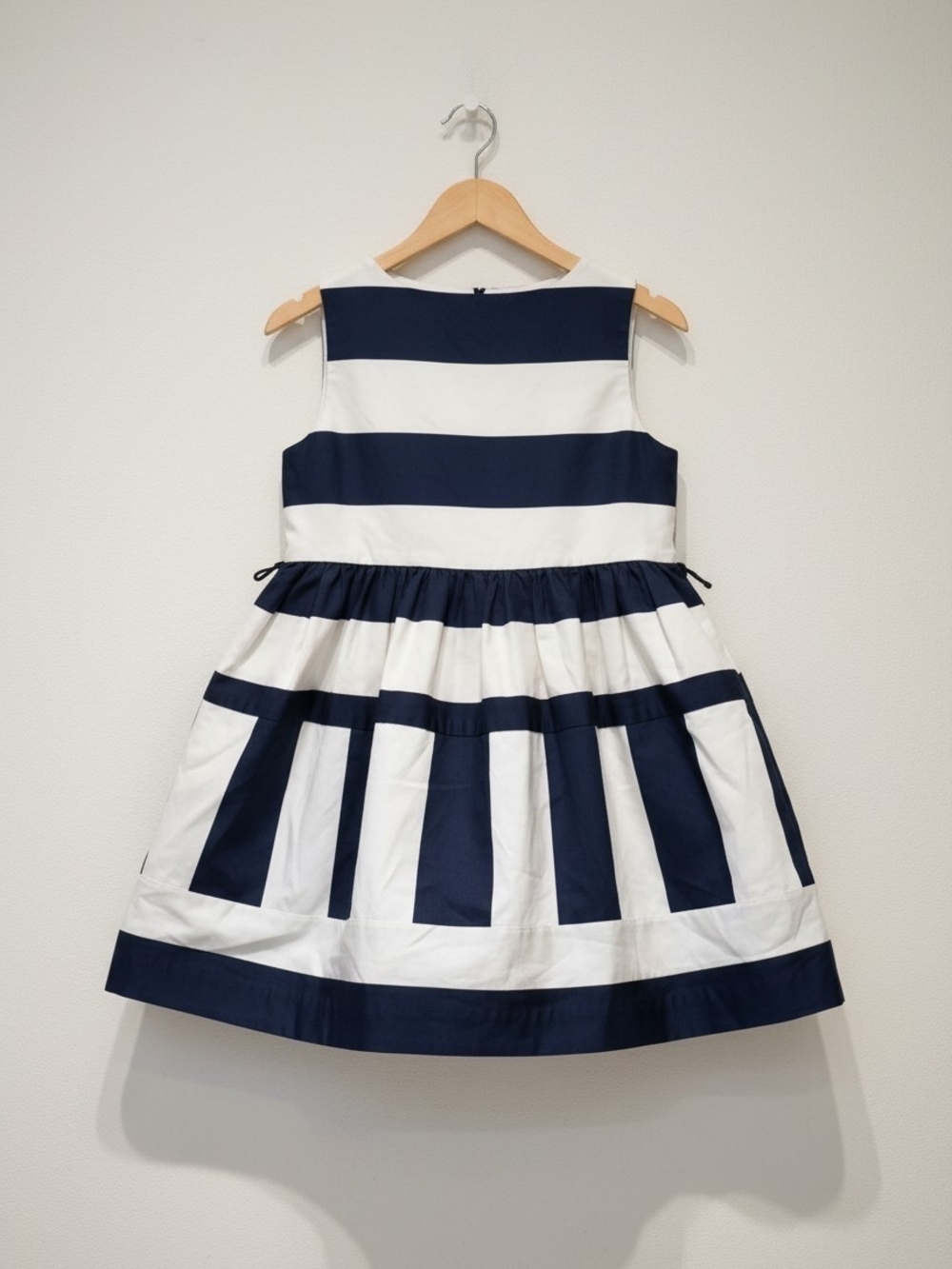 Crewcuts Girls Navy White Striped Dress Size 2 Cotton Fit & Flare Bow Detail